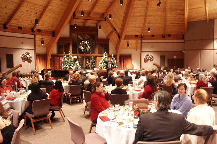 Staff gather for the annual Christmas Banquet in strickland Chapel.