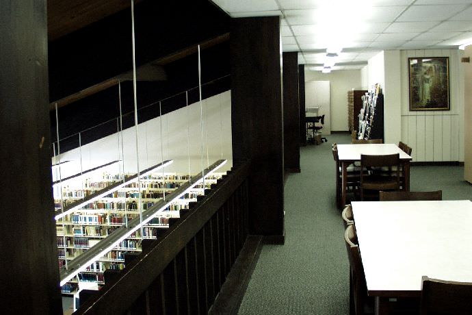 A quiet study area on the second floor of Trimble Library.