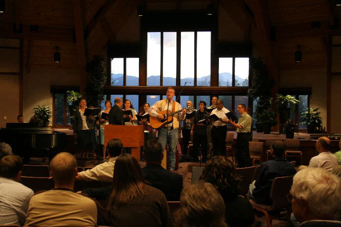 Choir leading worship during a chapel service.