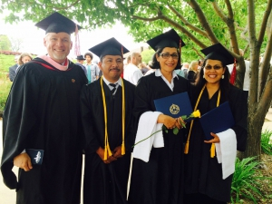 Prof. McKeithen, Graduates Samuel Martinez, Maria Teresa Martinez, Marlene Opperman