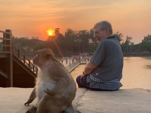 Rev. Friberg with a â€œfriendâ€? at Angkor Wat in Cambodia